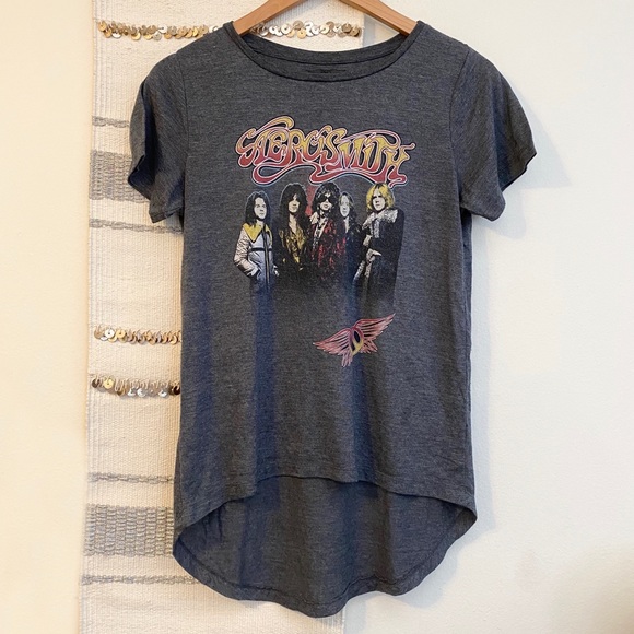 Tops - AEROSMITH Retro Vintage Style High Low Band Tee M